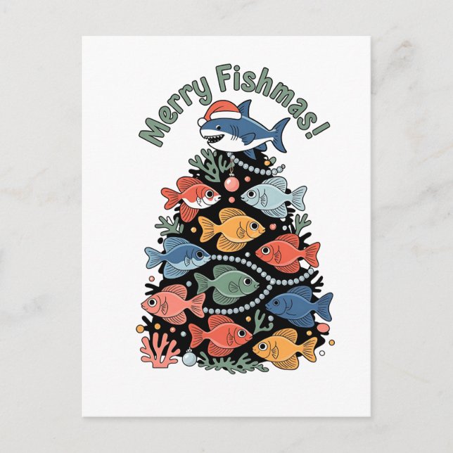 Merry Fishmas Christmas Tree Fish Funny Fishing Invitation Postcard (Front)