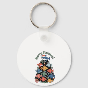 Merry Fishmas Christmas Tree Fish Funny Fishing Keychain