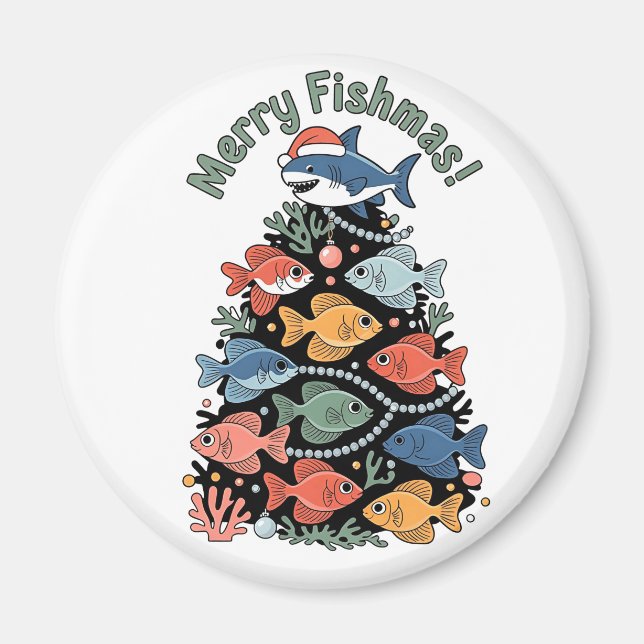 Merry Fishmas Christmas Tree Fish Funny Fishing Magnet (Front)