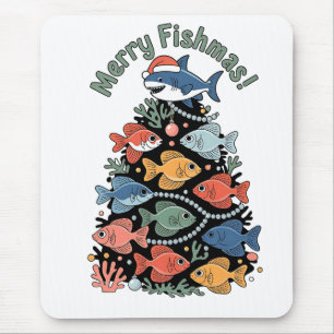 Merry Fishmas Christmas Tree Fish Funny Fishing Mouse Pad