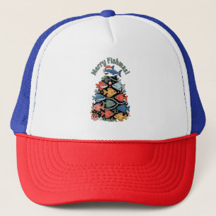 Merry Fishmas Christmas Tree Fish Funny Fishing Trucker Hat