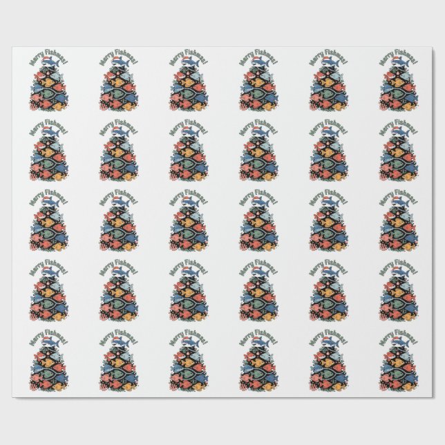 Merry Fishmas Christmas Tree Fish Funny Fishing Wrapping Paper (Flat)