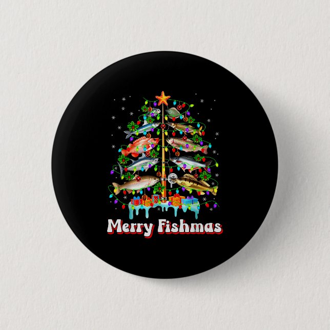 Merry Fishmas Christmas Tree Funny Fish Fishing Fi 2 Inch Round Button (Front)