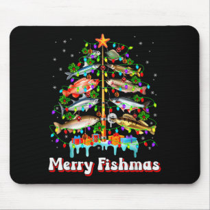 Merry Fishmas Christmas Tree Funny Fish Fishing Fi Mouse Pad