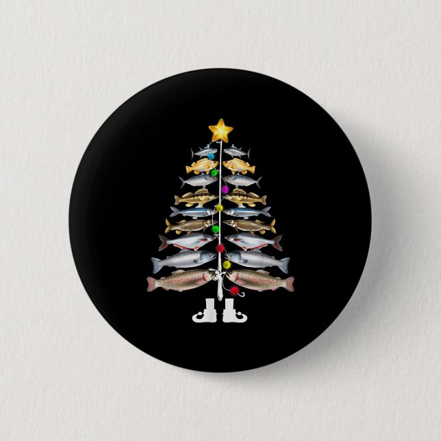 Merry Fishmas Christmas Tree Funny Fishing  2 Inch Round Button (Front)