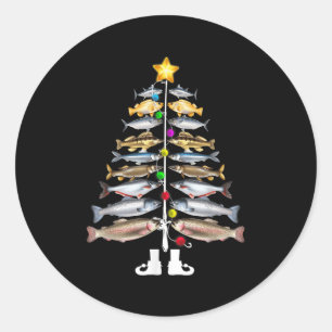 Merry Fishmas Christmas Tree Funny Fishing  Classic Round Sticker