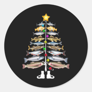 Merry Fishmas Christmas Tree Funny Fishing Classic Round Sticker