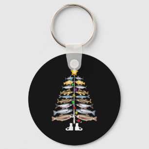 Merry Fishmas Christmas Tree Funny Fishing  Keychain