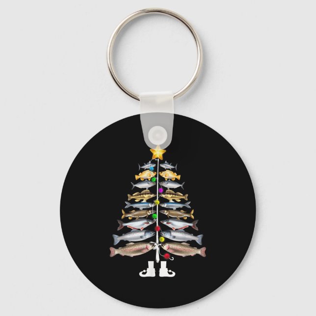 Merry Fishmas Christmas Tree Funny Fishing  Keychain (Front)