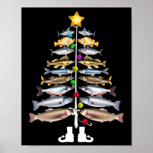 Merry Fishmas Christmas Tree Funny Fishing Poster