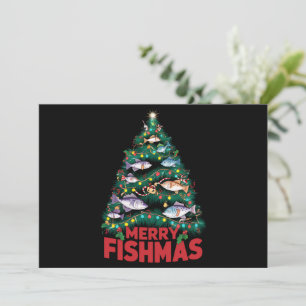 Merry Fishmas Christmas Tree Lights Fish Fishing Holiday Card