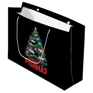 Merry Fishmas Christmas Tree Lights Fish Fishing  Large Gift Bag