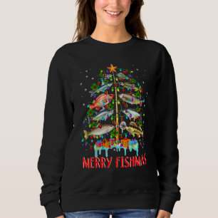 Merry Fishmas Christmas Tree Lights Fish Fishing Sweatshirt