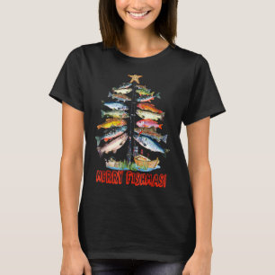 Merry Fishmas Christmas Tree Lights Fish Fishing T-Shirt