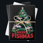 Merry Fishmas Christmas Tree Lights Fish Fishing  Wrapping Paper Sheet<br><div class="desc">Merry Fishmas Christmas Tree Lights Fish Fishing Rod</div>