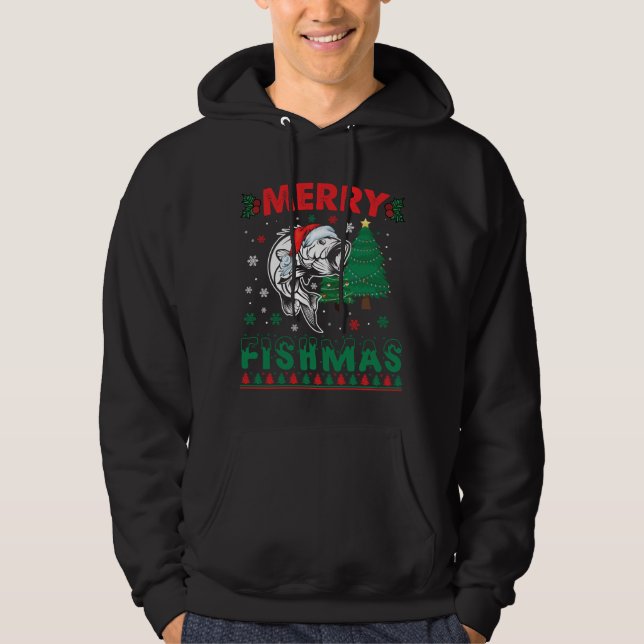 Merry Fishmas Fish Fishing Dad Fisherman Christmas Hoodie (Front)