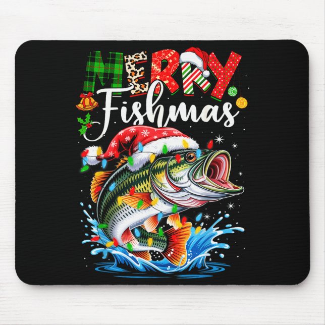 Merry Fishmas Fish Fishing Merry Xmas Christmas Me Mouse Pad (Front)