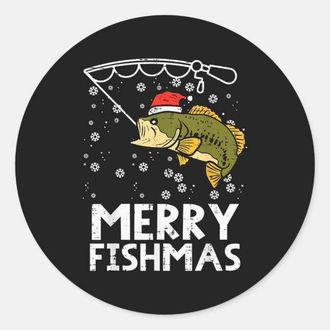 Merry Fishmas Fish Fishing Xmas Christmas Dad Men  Classic Round Sticker (Front)