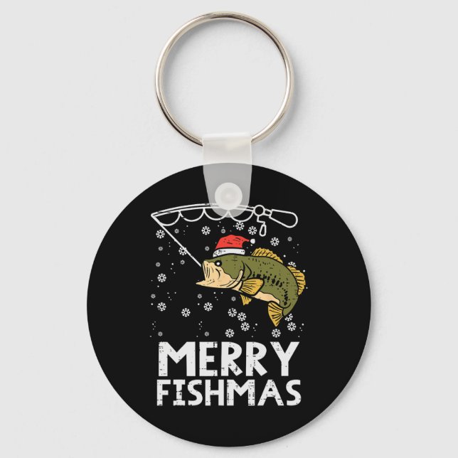 Merry Fishmas Fish Fishing Xmas Christmas Dad Men  Keychain (Front)