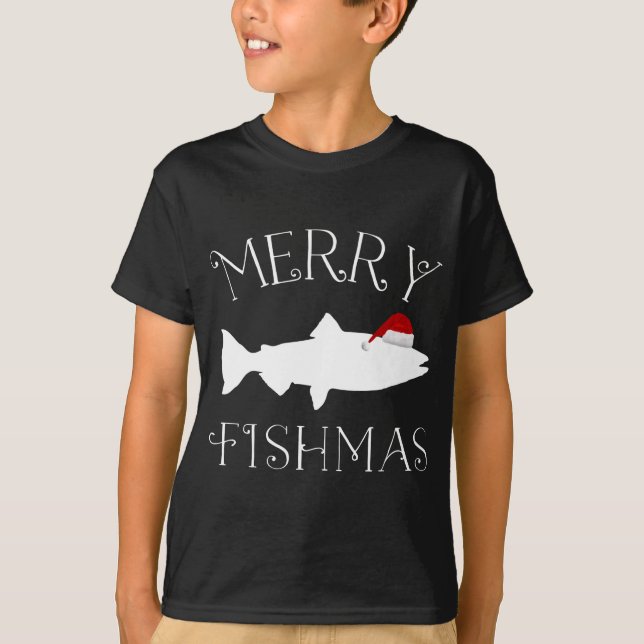 Merry Fishmas Fish Santa Hat Christmas T-Shirt (Front)