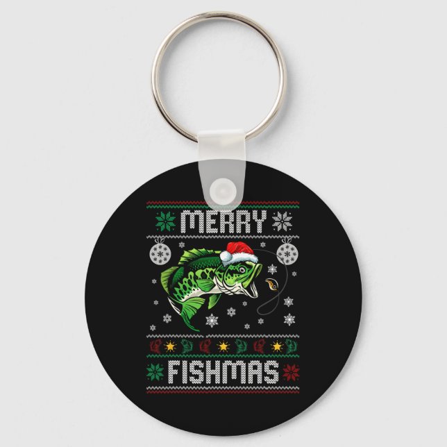 Merry Fishmas Fun Fish Fishing Fisherman Ugly Chri Keychain (Front)