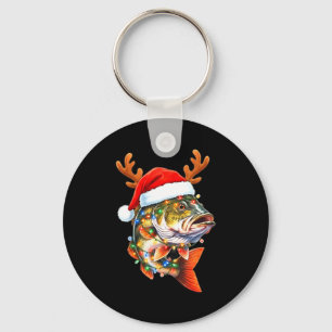 Merry Fishmas Funny B Fishing Christmas Santa Hat Keychain