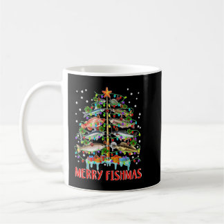 Merry Fishmas Funny Chrismas ree Lighs Fish Fishin Coffee Mug