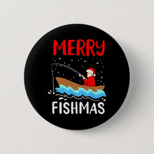 Merry Fishmas Funny Christmas Santa Claus Fishing 2 Inch Round Button