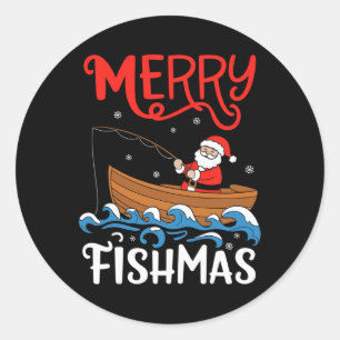 Merry Fishmas Funny Christmas Santa Claus Fishing Classic Round Sticker