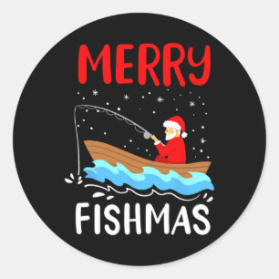 Merry Fishmas Funny Christmas Santa Claus Fishing  Classic Round Sticker