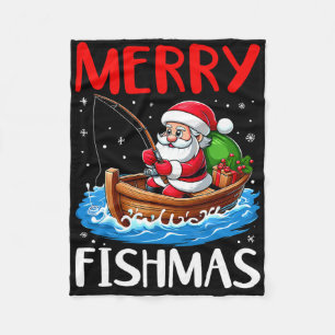Merry Fishmas Funny Christmas Santa Claus Fishing Fleece Blanket