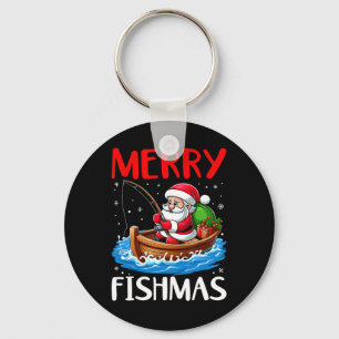 Merry Fishmas Funny Christmas Santa Claus Fishing Keychain