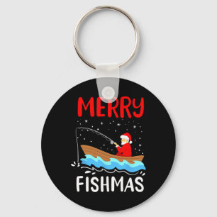 Merry Fishmas Funny Christmas Santa Claus Fishing Keychain