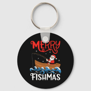 Merry Fishmas Funny Christmas Santa Claus Fishing Keychain