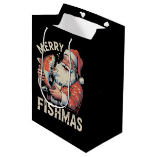 Merry Fishmas Funny Christmas Santa Claus Fishing  Medium Gift Bag