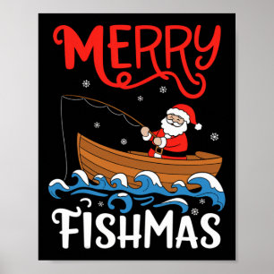 Merry Fishmas Funny Christmas Santa Claus Fishing  Poster