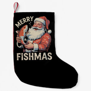 Merry Fishmas Funny Christmas Santa Claus Fishing  Small Christmas Stocking