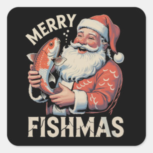 Merry Fishmas Funny Christmas Santa Claus Fishing  Square Sticker