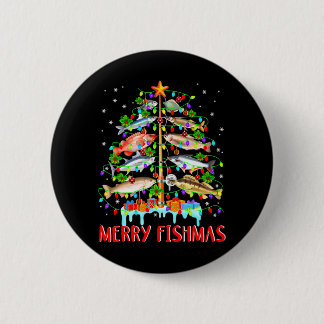 Merry Fishmas Funny Christmas Tree Lights Fish 2 Inch Round Button