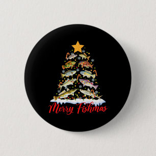 Merry Fishmas Funny Christmas Tree Lights Fish Fis 2 Inch Round Button