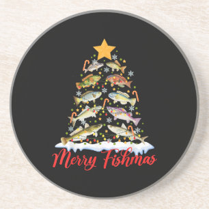 Merry Fishmas Funny Christmas Tree Lights Fish Fis Coaster
