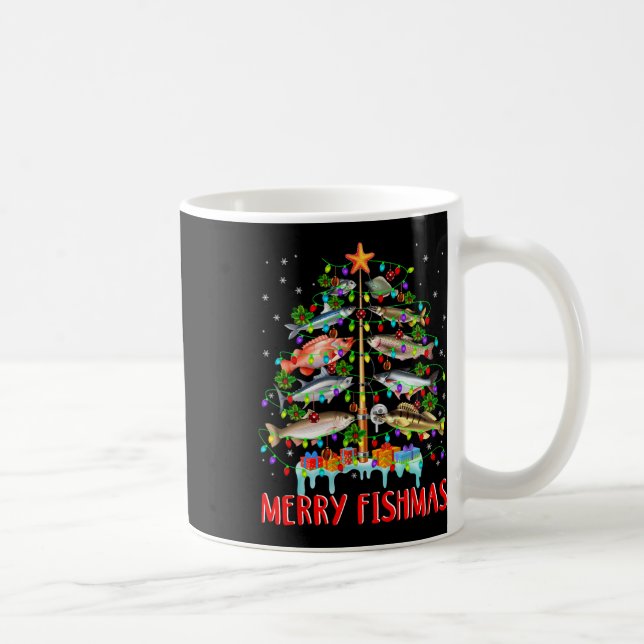 Merry Fishmas Funny Christmas Tree Lights Fish Fis Coffee Mug (Right)