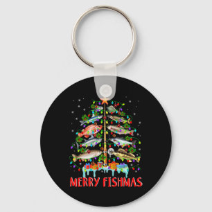 Merry Fishmas Funny Christmas Tree Lights Fish Fis Keychain