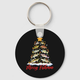 Merry Fishmas Funny Christmas Tree Lights Fish Fis Keychain