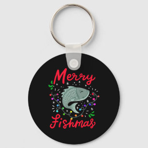 Merry Fishmas Funny Christmas Tree Lights Fish Fis Keychain