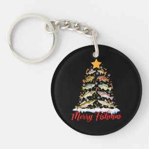 Merry Fishmas Funny Christmas Tree Lights Fish Fis Keychain
