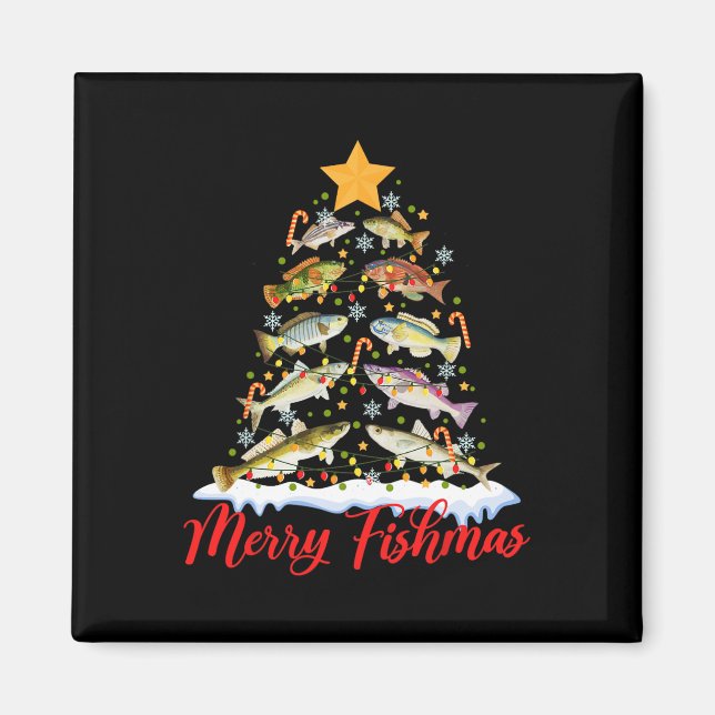 Merry Fishmas Funny Christmas Tree Lights Fish Fis Magnet (Front)