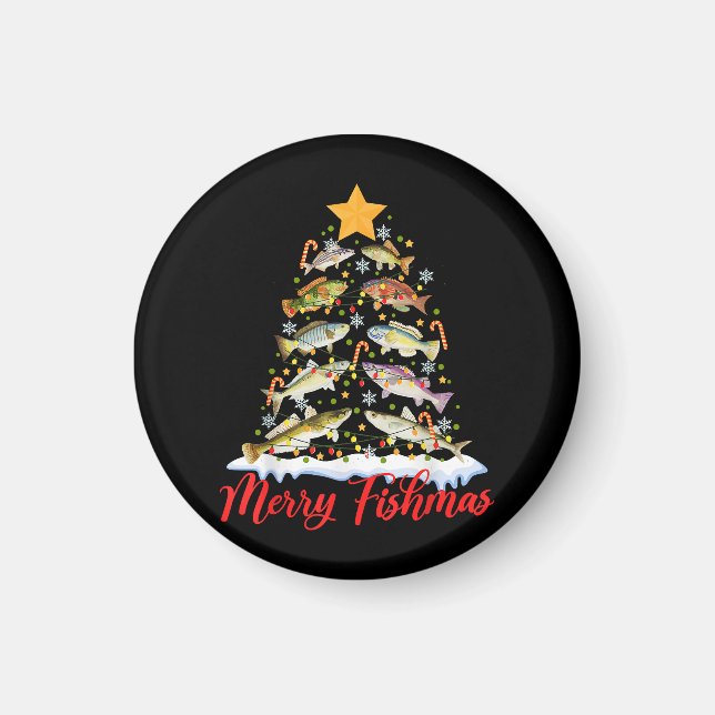 Merry Fishmas Funny Christmas Tree Lights Fish Fis Magnet (Front)