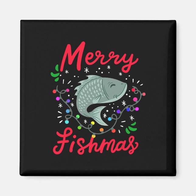 Merry Fishmas Funny Christmas Tree Lights Fish Fis Magnet (Front)