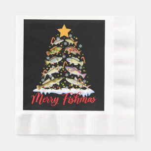 Merry Fishmas Funny Christmas Tree Lights Fish Fis Napkin